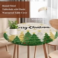 thumbnail image 4 of Green Christmas Round Tablecloth, Fitted Table Cover with Elastic for 55"-60" Round Tables, Xmas Tree Snowflake Stars Winter Rustic Table Cloth Outdoor Indoor Dinning Party Waterproof Tablecloths, 4 of 7