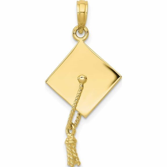 10K Yellow Gold Solid Polished 3-D Graduation Cap Pendant (30 X 15) Made In United States -Jewelry By Sweet Pea