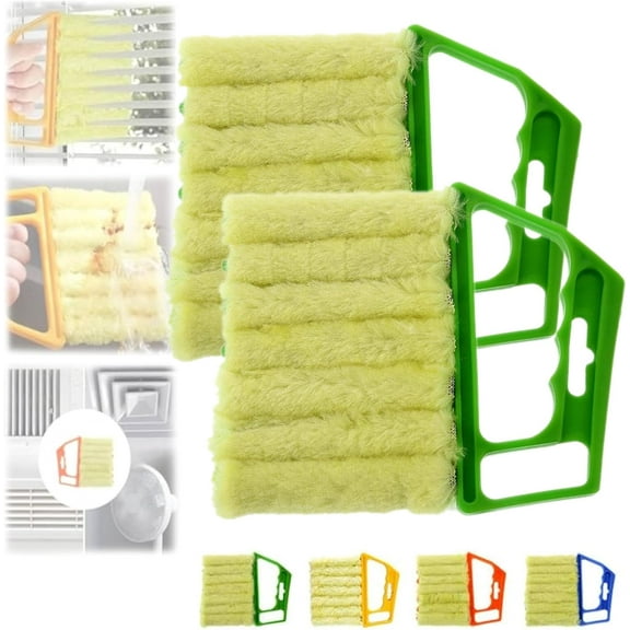 All-Purpose Washable Cleaning Brush–Blinds, Blind Cleaner Tool Microfiber Window Blind Duster for Cleaning 7 Finger Washable Mini Blinds Cleaner Duster Tool for Wood Air (Green, 2 pcs)