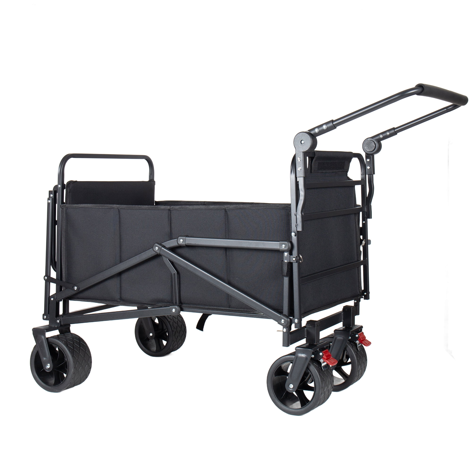 2-in-1 Multifunctional Folding Wagon Cart, Convertible Beach Chair with All-Terrain 360° Swivel Wheels, 650LB Heavy Duty Utility Cart with Brake for Shopping, Beach, Camping, Sports, Garden
