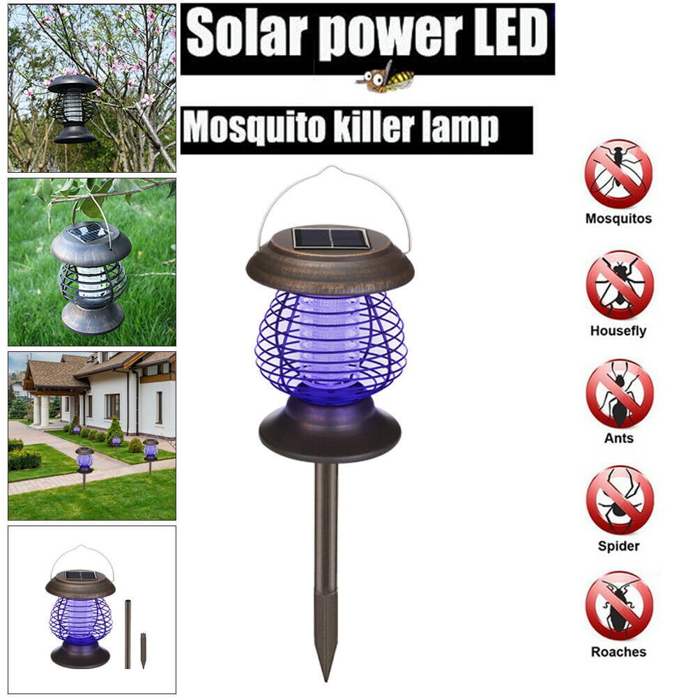 Solar Powered LED Outdoor Mosquito Fly Bug Insect Zapper Killer Trap Lamp Light 