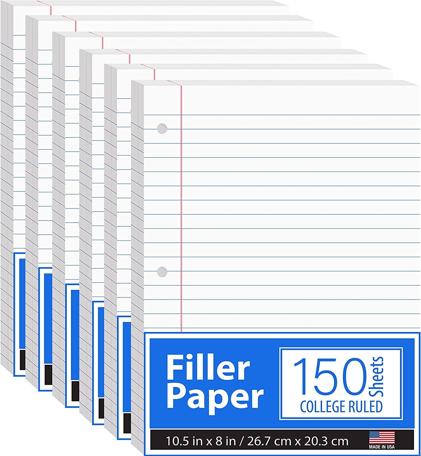 Notebook Paper, Loose Leaf Paper, College Ruled Paper, 10.5 x 8, Filler Paper, High Quality 56