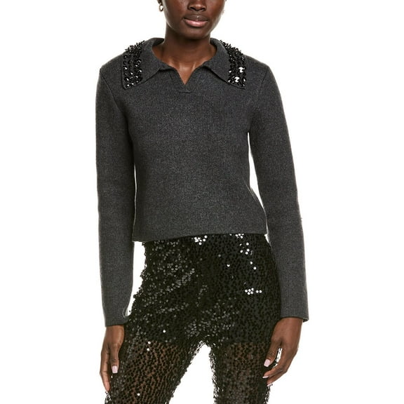 Endless Rose womens  Jewel Trim Collared Wool-Blend Sweater, l, Grey