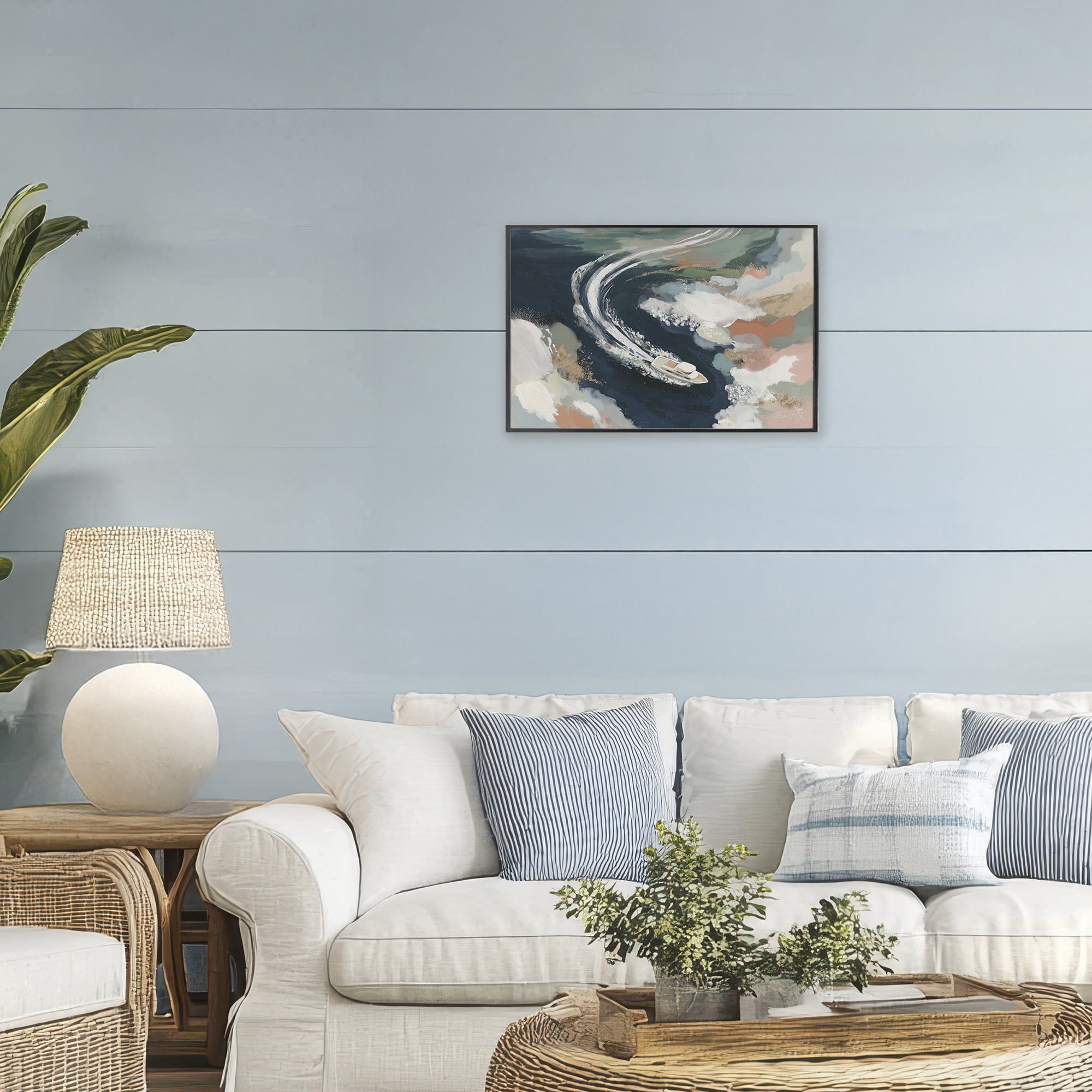 Stupell Industries Boat Wake From Above Black Framed Giclee Art, design by Chromatic Storm Studio
