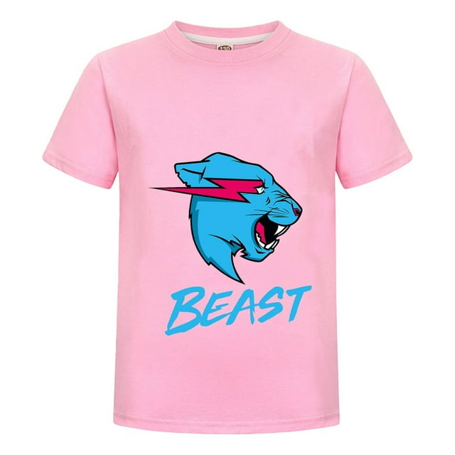 Playera MrBeast Algodón Niño Niña Moda Verano Estilo Juvenil Estampado Pantera Azul Ropa Fans Regalo Original Casual Infantil