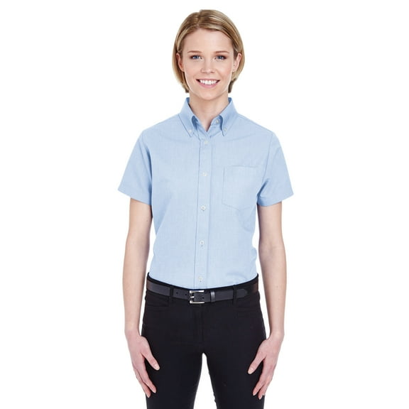 Ladies' Classic Wrinkle-Resistant Short-Sleeve Oxford - LIGHT BLUE - L