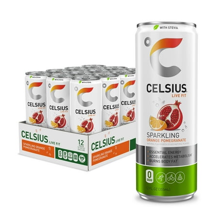 CELSIUS Sweetened with Stevia Essential Energy Drink, 12 fl oz, Sparkling Orange Pomegranate (Pack of 12)
