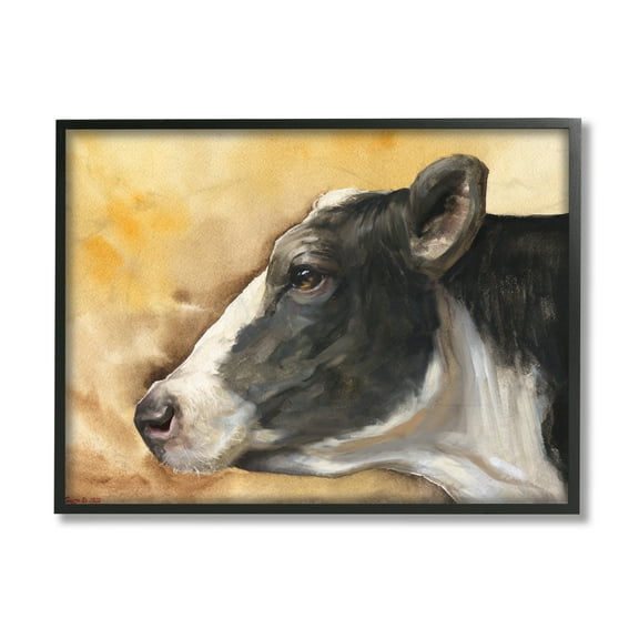 Stupell Industries Pensive Cow Portrait Farm Animal Over Brown Black Framed, 24 x 30, Design by George Dyachenko