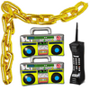23 Pcs 80s 90s Decorations with Inflatable Microphone, Radios, Gold Chain Balloons for Rock Star Party Supplies Hip Hop Photo Booth Props Kids Adults Fake Inflatable Instruments for Fans