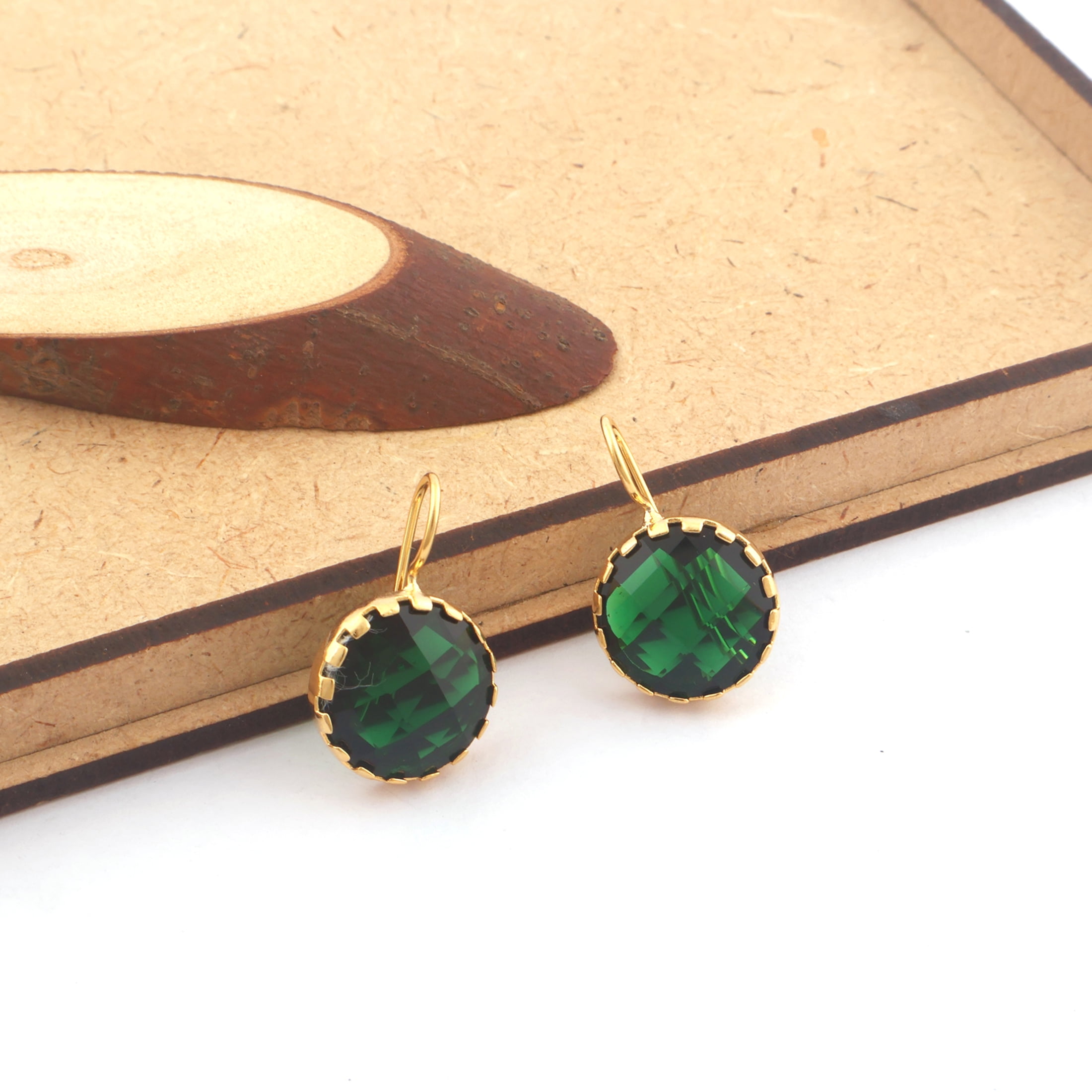 Zeva Jewels Round Green Emerald Quartz Hook Earring