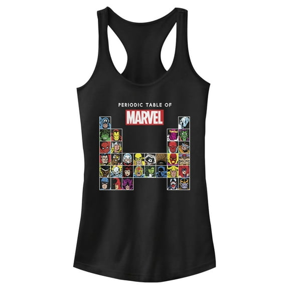 Junior's Marvel Periodic Table of Heroes  Racerback Tank Top Black Large