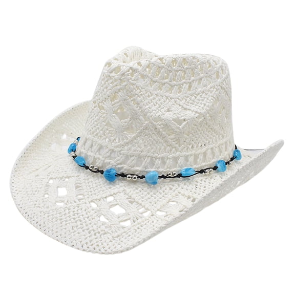 GTEYOIJN Canvas Cowboy Hat Vintage Straw Cowboy Hat for Women Men Western Cowgirl Style Wide Brim Sun Hat With Leather Style Decorative Band Brown Cowboy Hat