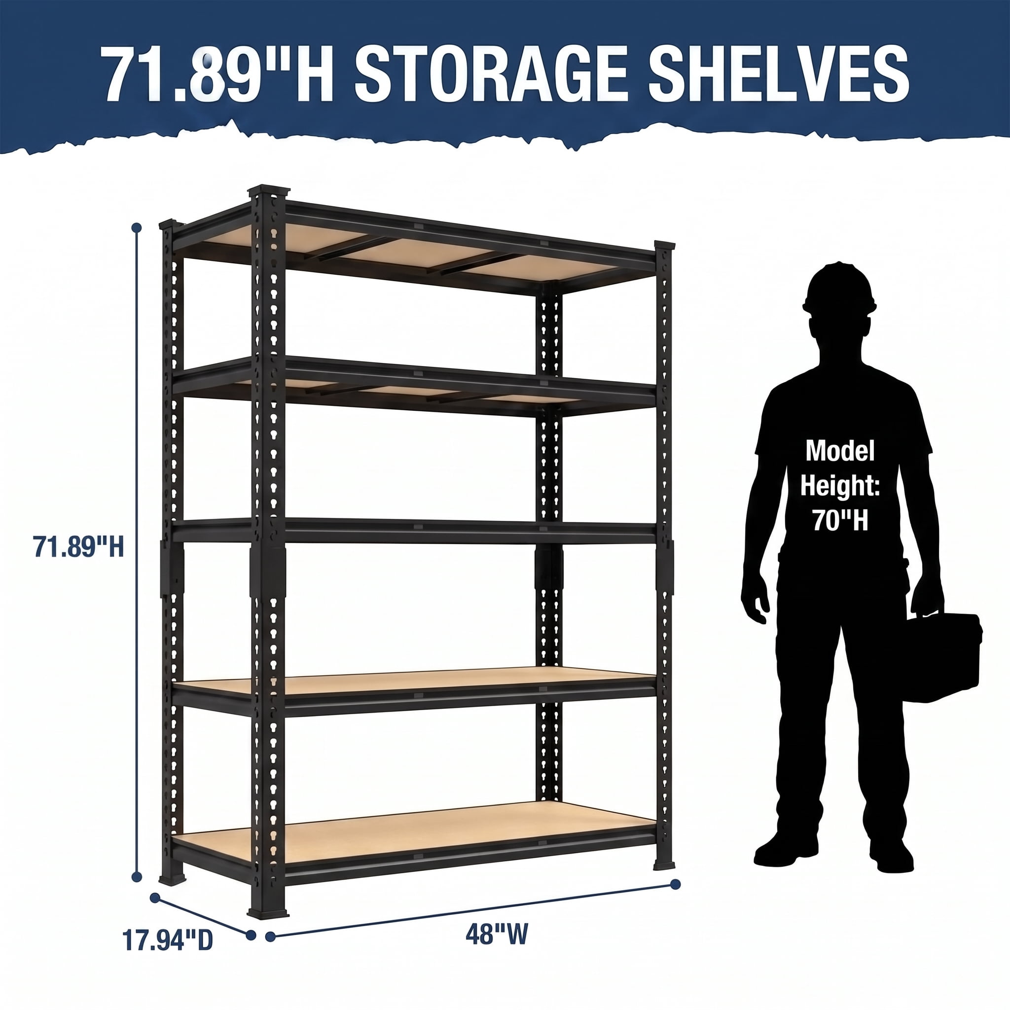TrumanPick 48"W Garage Shelving Unit 5 Tier Adjustable Storage Shelves 2700lbs Metal Shelf Rack for Basement Pantry Kitchen, 17.94"D x 71.89"H, 3 Pack