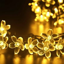 QiShi Christmas Solar Lights Garden Solar String Lights,22.96ft 50 LED Solar Fairy Blossom Flower Decorative Lights (Warm White)