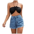 thumbnail image 1 of Women's Elastic Waist Drawstring Denim Shorts - High Waist, Rugged Casual, Summer Fashion Shorts, 1 of 4