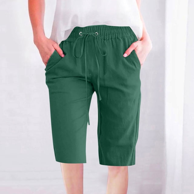 Puntoco Pantalones cortos de verano para mujer moda informal para mujer, cintura de Color sólido, pantalones cortos elásticos sueltos rectos de pierna ancha, pantalones cortos con bolsillo