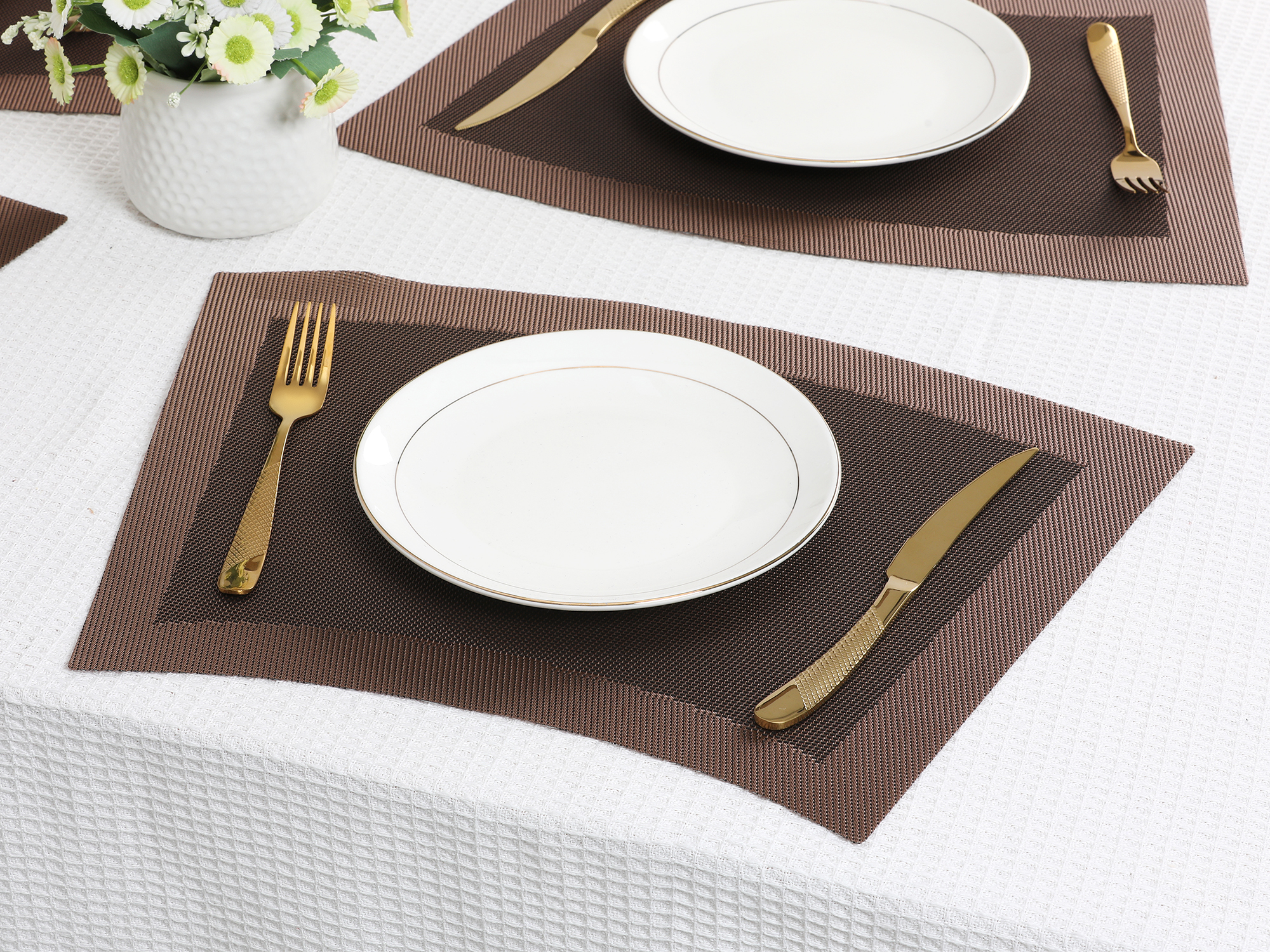 Unique Bargains Set of 8 Placemats Washable Heat Resistant Table Placemats Brown 18x13in