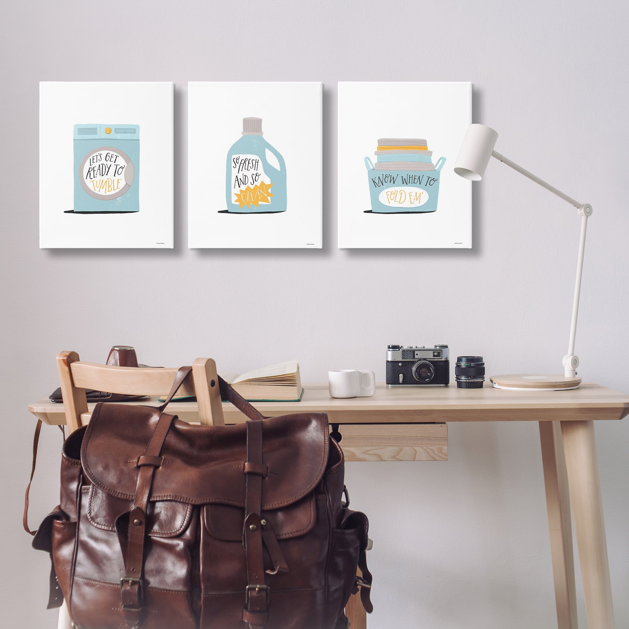 Stupell Industries Minimal Laundry Phrases Bath & Laundry Painting Wrapped Canvas Art Print Wall Art, 16 x 20, Set of 3