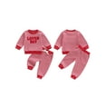 thumbnail image 2 of Loicainy Baby Boy Valentine’s Day Outfits Long Sleeve Letter Embroidery Stripes Sweatshirt + Pants Set Toddler Clothes, 2 of 8