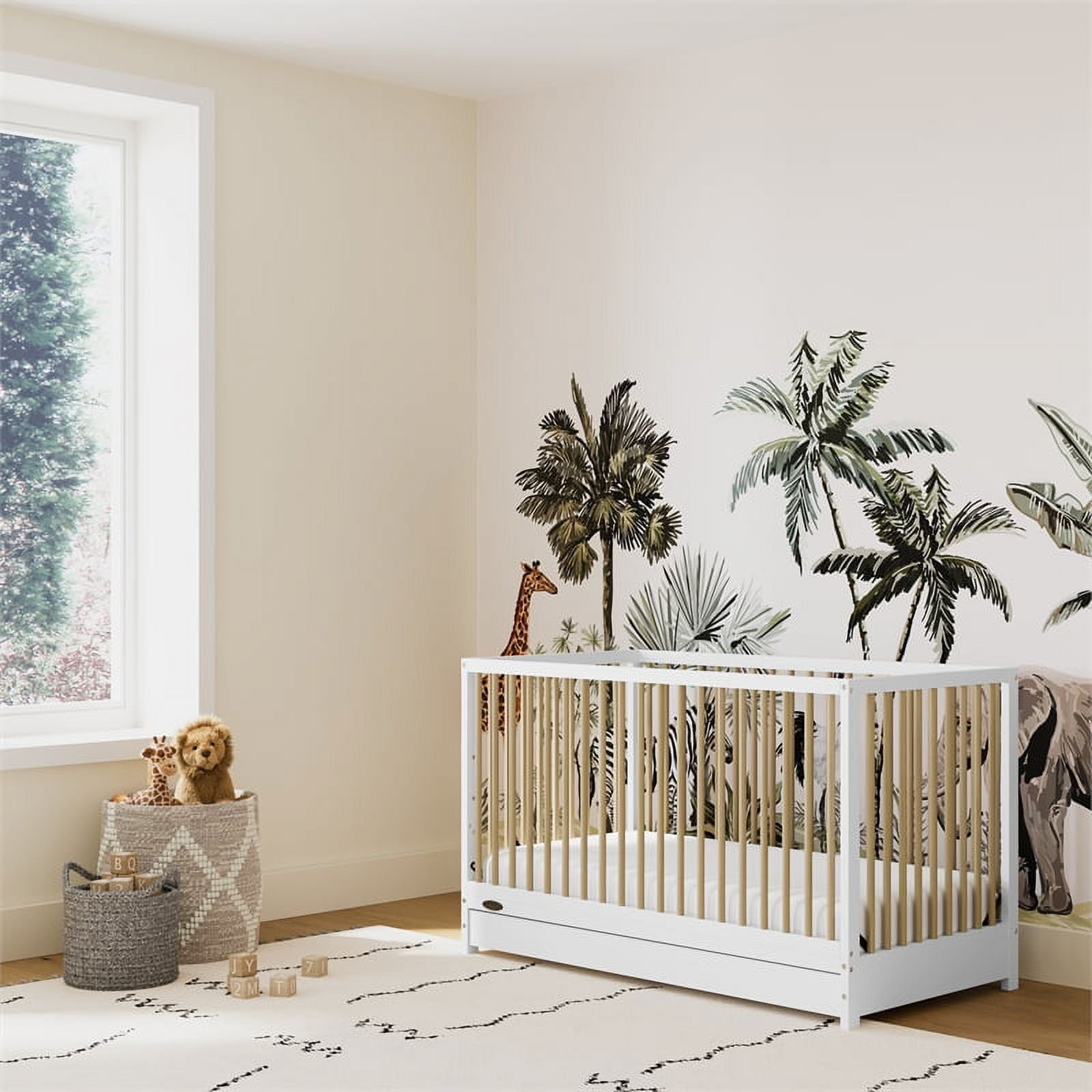 Graco Teddi 5-in-1 Convertible Baby Crib with Drawer, White with Driftwood