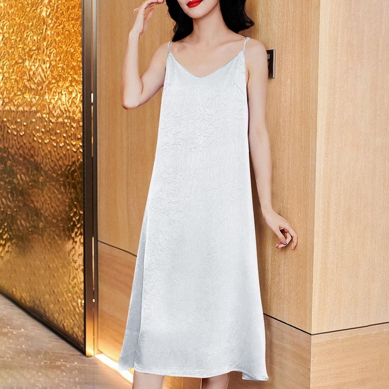 Miluxas Women's Basic Satin Silky Full Slip Midi Loose Dress with V-Neck Cami Strap Wear Nightgown Dresses White Xxxl(xxxl), Size: 3XL Miluxas Women's Basic Satin Silky Full Slip Midi Loose Dress with V-Neck Cami Strap Wear Nightgown Dresses White Xxxl(xxxl), Size: 3XL