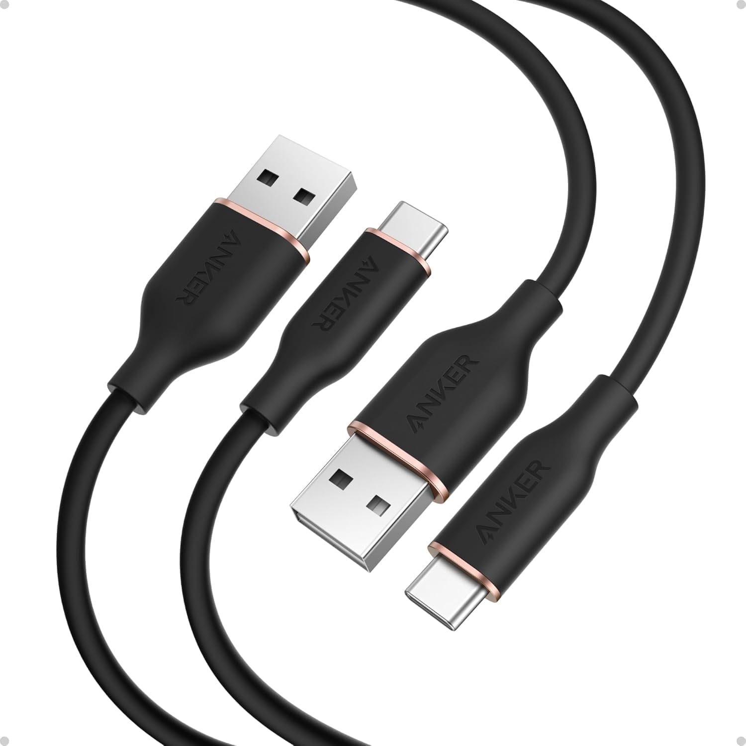 Anker Type C Cable, 2 Pack USB A to USB C Flow Cord, Fast Charging, Compatible with iPhone 17, 16 or Max Plus and More (3FT, Black)