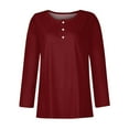 thumbnail image 4 of IROINNID Polyester Long Sleeve T Shirt for Women Casual Solid Loose T-shirt Blouse Round Neck Tops,Red, 4 of 5