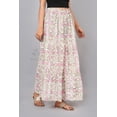 thumbnail image 5 of Women White & Pink Floral Block Printed Maxi Skirt with Elastic Waist, Flowy Casual Summer Skirt - XXL, 5 of 6