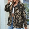 thumbnail image 5 of Women'S Jean Jacket Oversized Boyfriend Button Up Long Sleeve Split Denim Jackets Leopard Print L, 5 of 9