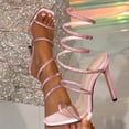 thumbnail image 5 of Womens High Heels Sexy Rhinestone Strappy Heeled Sandals Open Toe Slip on Backless Stilettos Dressy Pumps Shoes Pink Size 8.5, 5 of 8