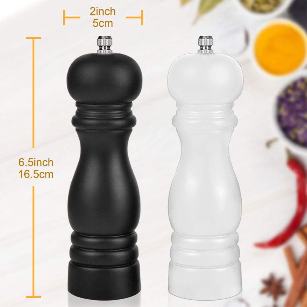 Premium Salt and Pepper Grinder Set of 2, Wood Salt and Pepper Shakers with Ceramic Core, Refillable Manual Sea Salt Pepper Mill Adjustable Coarseness for Spice/Chili/Sesame, 8 Inch (Black+White)