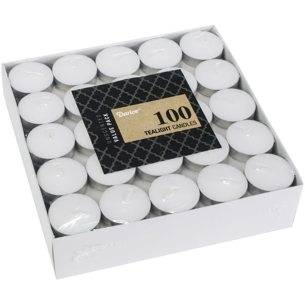 Darice White Unscented Tea Lights, 1.438 Inch Diameter, 100 Pack