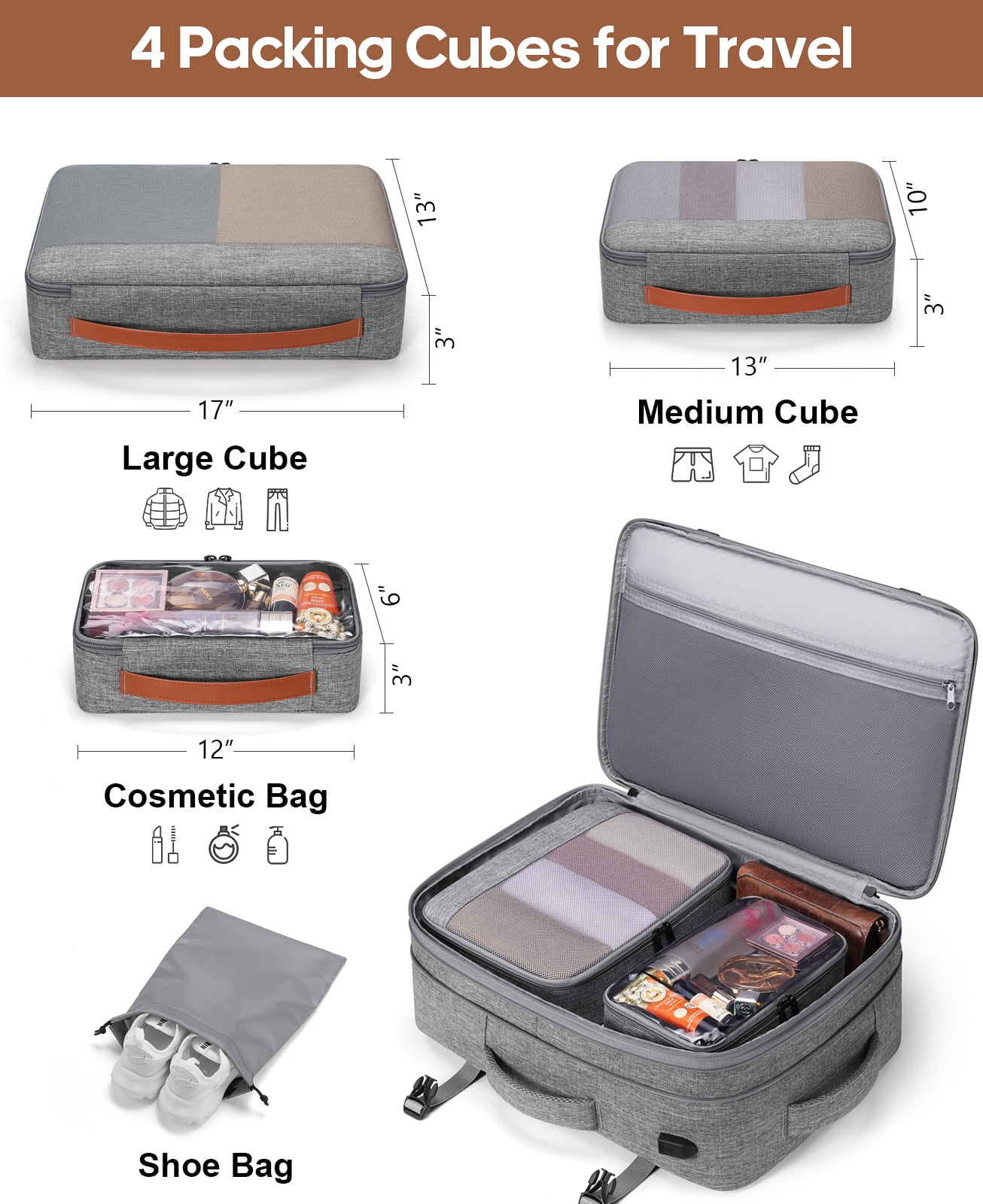 UKEIN Travel Backpack for Men & Women Carry On Backpack Flight Approved Expandable 42L Waterproof Anti-Theft Personal Item Backpack with Packing Cubes and Shoe Pocket