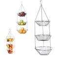 thumbnail image 3 of VONKY Hanging Fruit Basket Hangers Stainless Steel Racks Rust-proof Storage Baskets Knotted Demountable Space Saving 3-Layer Rack, 3 of 5