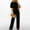 Black, variant on Summer 2024 women jumpsuit dressy Fall/Winter Solid Color Short Sleeved Crewneck Jumpsuit With Belt Jumpsuit