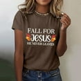 thumbnail image 2 of Women Funny Christian T-Shirts Thanksgiving Fall for Jesus He Never Leaves Short Sleeve Tees Casual Crewneck Loose Tops, 2 of 4