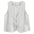 thumbnail image 5 of Diufon Cotton Linen Womens Vest V Neck Sleeveless Button Blouses Solid Color Casual Tops, 5 of 5