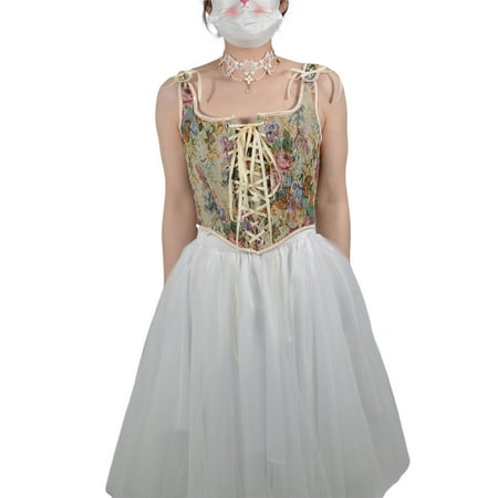 

WakeUple Women Corset Camisole Vintage Sleeveless Flower Lacing Slim Fit Tops for Party Club