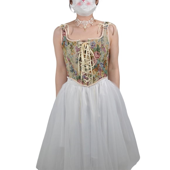 Lucakuins - Camisola con corsé para mujer, estilo vintage, sin mangas, con cordones de flores, ajustadas, para fiesta, club Lucakuins moda