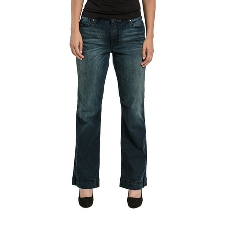 Miss Halladay Women's Stretch Denim Flare Jeans Dark Blue Whisker (Best Way To Wash Dark Jeans)