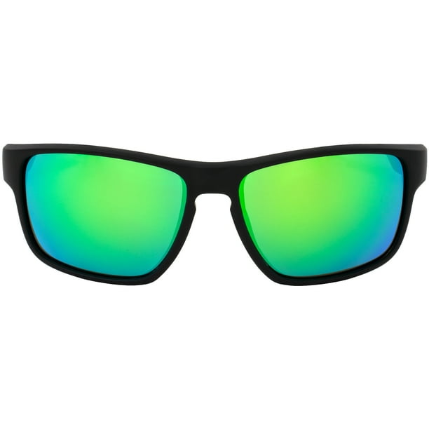 Birdz Glide Sunglasses for Men or Women Hydrophobic Scratch Resistant Lens  Lightweight Black Frame Green and Red Mirror Lens 