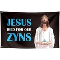 thumbnail image 1 of Tapiz de pared de microtela con diseño de Jesús murió por nuestros Zyns, 150 x 90 cm, 1 of 1