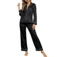 thumbnail image 4 of Womens Silk Satin Pajama Sets with Chest Pockets Notch Collar Two Piece Sleepwear Loungewear Soft Pj Set, 4 of 7