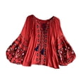thumbnail image 2 of Blusa bordada con mangas globo para mujer, camisa étnica para viajes, fiestas y compras. naranja rojo, 2 of 9