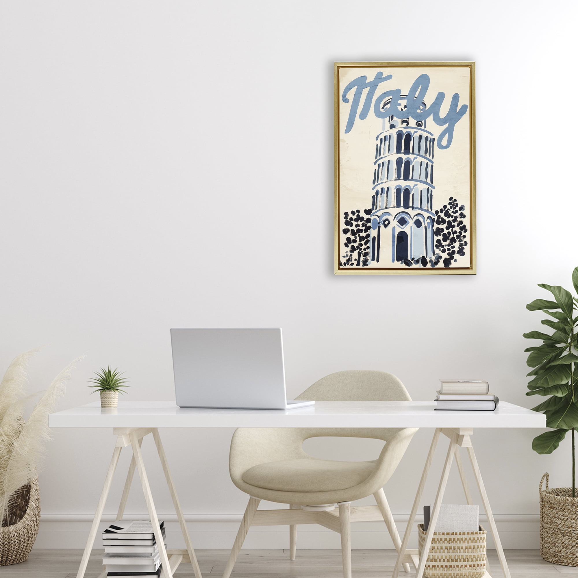 Stupell Industries Blue & Beige Italy Travel Gold Framed Floater Canvas Wall Art, design by Annabelle Hall