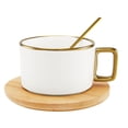 thumbnail image 4 of Paquete con 20 piezas de Taza de cerámica base de bambú y cuchara blanco 9.2 x 6.3, 4 of 7