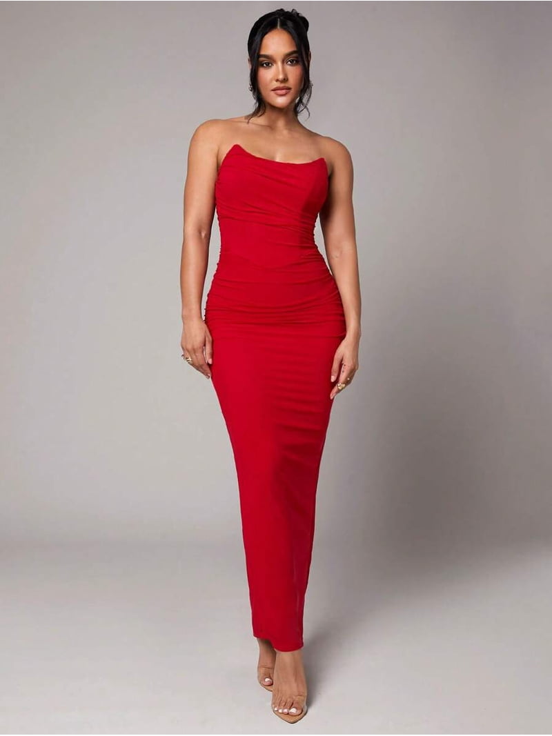 red bandeau bodycon dress Ruched Maxi Formal Evening Party Dress Bishme Cromartie on X: tutu for baby With its convenient zip Viscose Colors:Coral Red 627