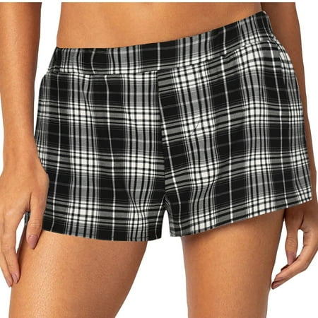 Women Cotton Pajamas Shorts Micro Boxer Shorts Y2K Cute Gingham Sleep Lounge Shorts Checkered Plaid Pj Mini Short Pants