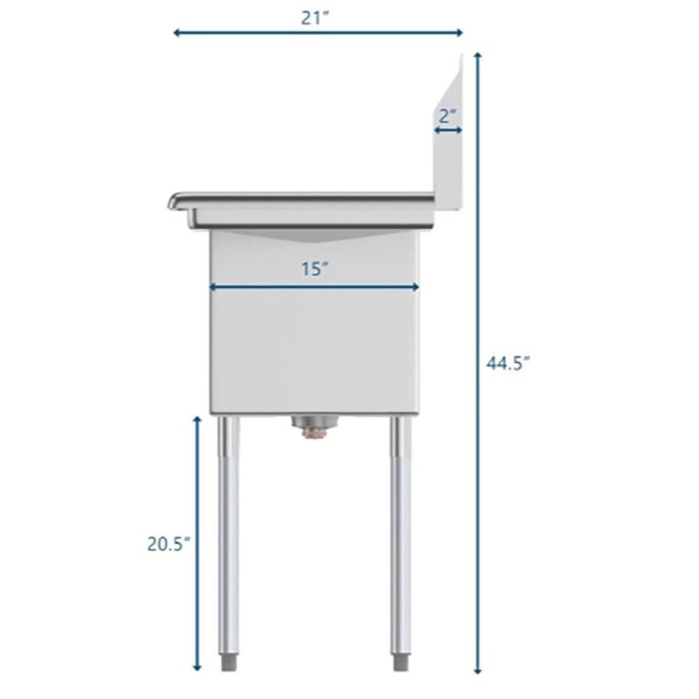 Koolmore 15x15x12 Right NSF Stainless Steel Kitchen Prep/Utility Sink in Silver