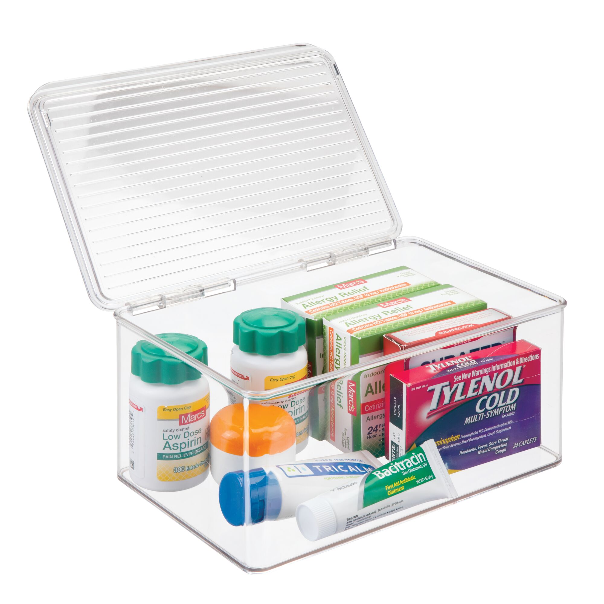 iDesign Plastic Stackable Bathroom Cabinet Organizer Box, Hinged-Lid, Clear